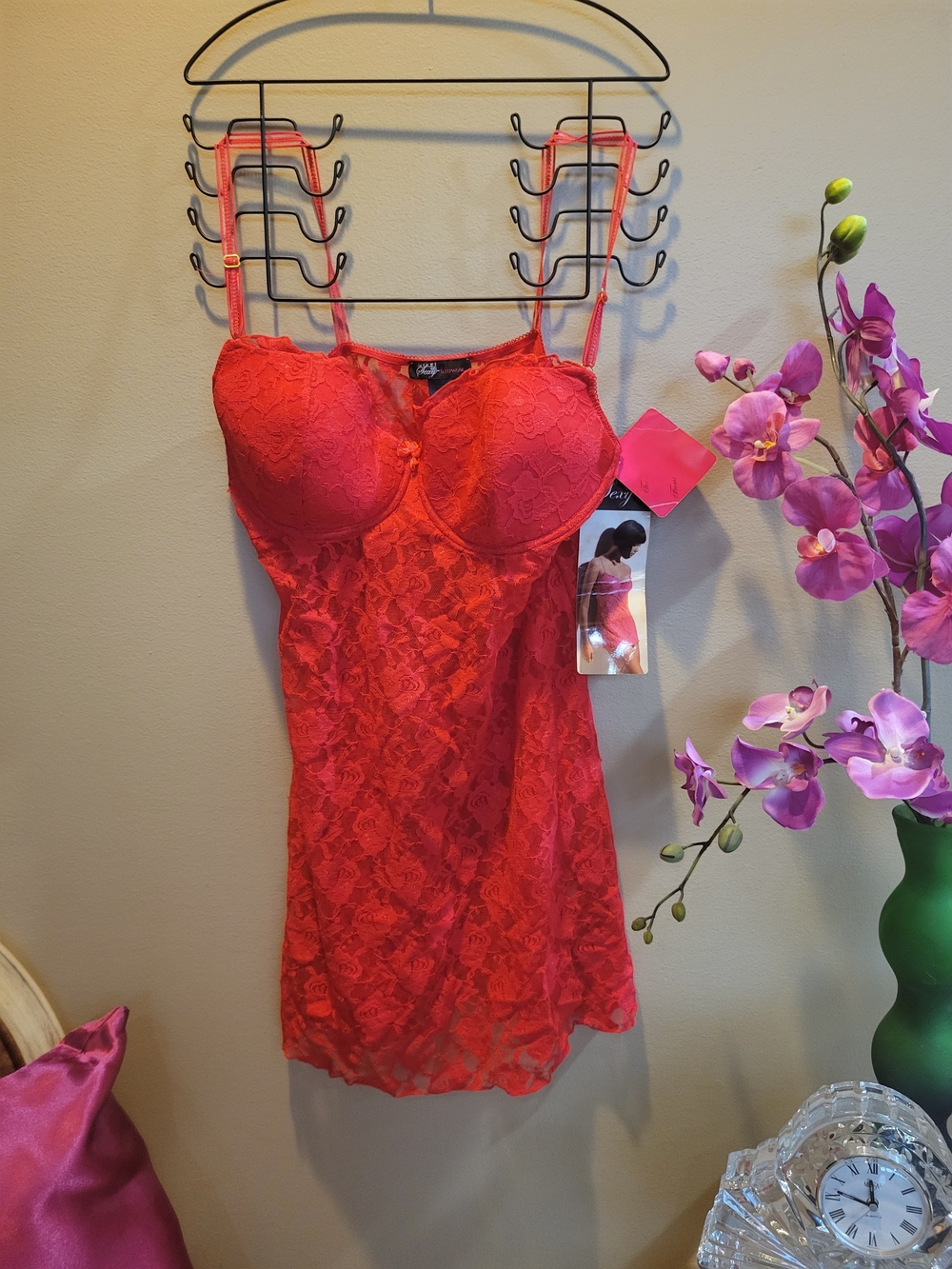 Lace Bustier Chemise - Red by (Women Intimates)